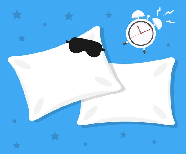 Weißes Kissen Auf Blauem Hintergrund Entspannung Schlafkonzept Kissen Mit Augenbinde — Stockvektor
