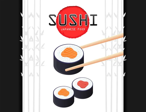 Sushi Essstäbchen Mit Sushi Rolle Und Logo Japanischer Lebensmittel — Stockvektor