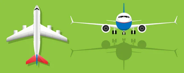 空飛ぶ航空機のイラストベクトルの平面図 — ストックベクタ