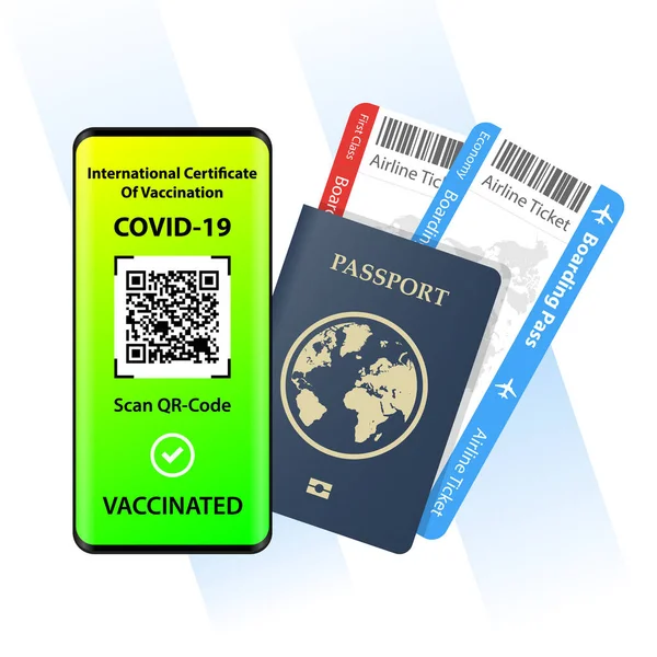 Passaporte Vacina Documento Imunidade Covid Certificado Vacinação Desbloquear Mundo Para — Vetor de Stock