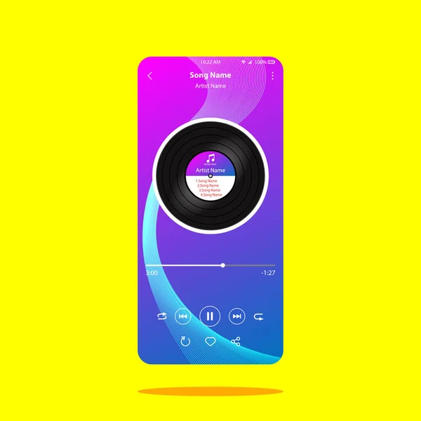 Progettazione App Music Player Schermo Smartphone Illustrazione Vettoriale — Vettoriale Stock