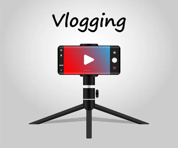 Registrazione Vlog Tramite Cellulare Con Treppiede Vettore Concetto Vlogging — Vettoriale Stock