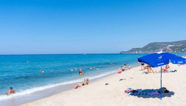 Summer Beach manzara vektör illüstrasyon arka planı