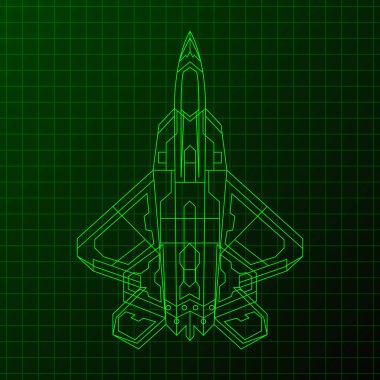 Üstten bakıldığında savaş uçağı baskı stili. Vektör illüstrasyonları Askeri savaş uçağı tasarımı