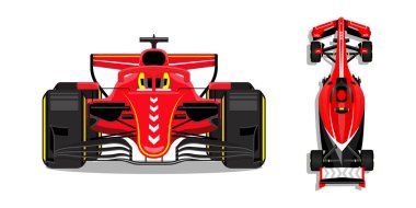 Yarış arabası kırmızı ve siyah set üst ve ön görünüm spor otomobil yarışları konsept vektör ilülasyonu