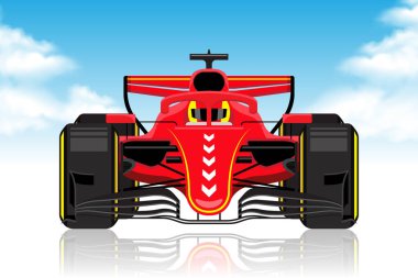 Yarış arabası kırmızı ve siyah ön manzara spor otomobil yarışı gökyüzü arkaplan sembolü konsept vektör çizimi