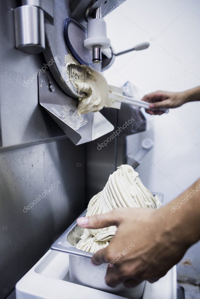 making gelato ice cream with modern machine
