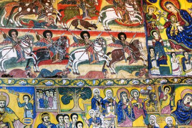 gondar ethiopi duvarlar boyalı eski Ortodoks Kilisesi iç