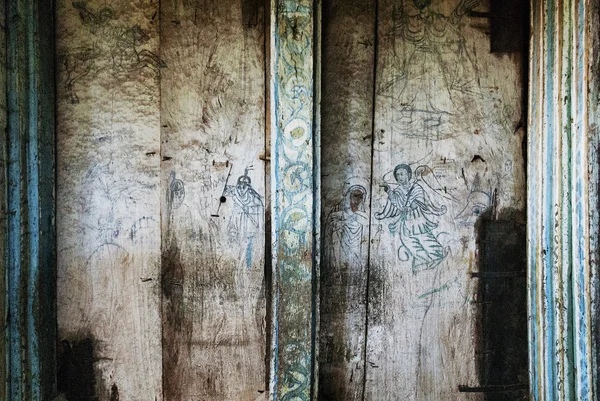 Igreja ortodoxa antiga paredes pintadas interior em gondar ethiopi — Fotografia de Stock
