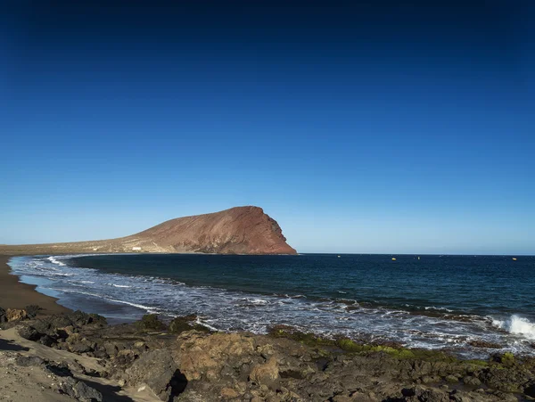 La tejita beach and montana roja in south tenerife spain — Stock Photo, Image