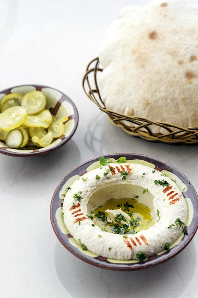 Medio oriente hummus houmous garbanzo dip aperitivo aperitivo comida se — Foto de Stock