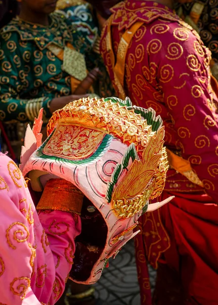 Performer Traditional Lakhon Khol Mask Dance Ceremony Costume Wat Svay — Stock Photo, Image