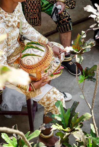 Performer Met Traditionele Lakhon Khol Masker Dansceremonie Kostuum Bij Wat — Stockfoto