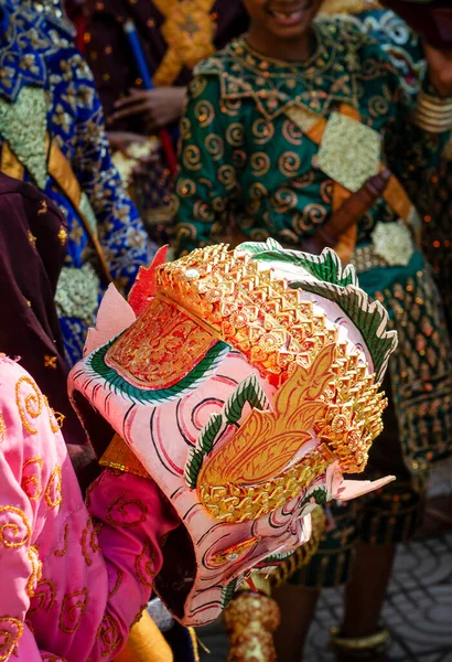 Účinkující Tradičním Kostýmem Taneční Masky Lakhon Khol Wat Svay Andet — Stock fotografie