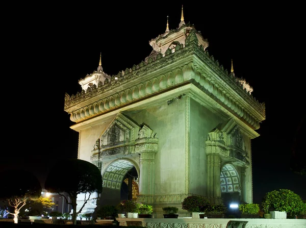 Patuxai Arco Independência Monumento Marco Cidade Vientiana Laos Noite — Fotografia de Stock