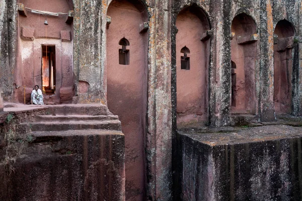 Lalibela Αρχαία Πέτρα Λαξευμένες Μονολιθικές Εκκλησίες Ορόσημο Unesco Κληρονομιά Στη — Φωτογραφία Αρχείου