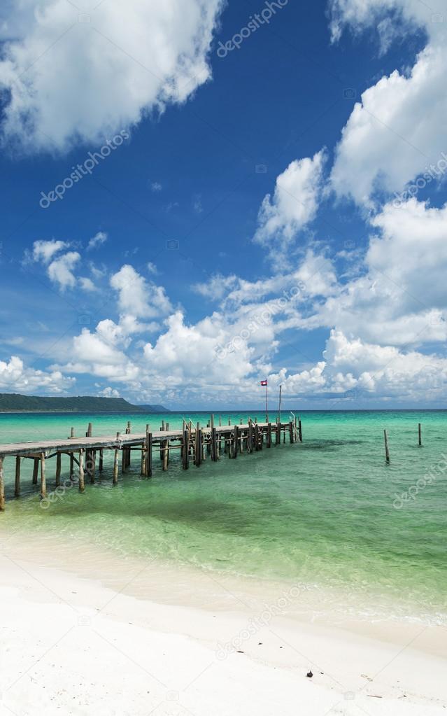 sok san pier on long beach in koh rong island cambodia