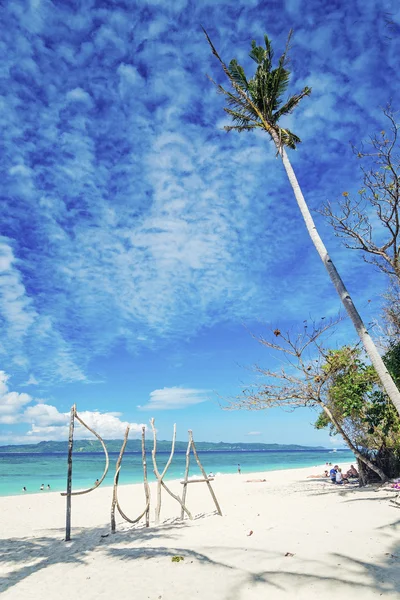 Puka beach sign in boracay island philippines — Stock Photo, Image