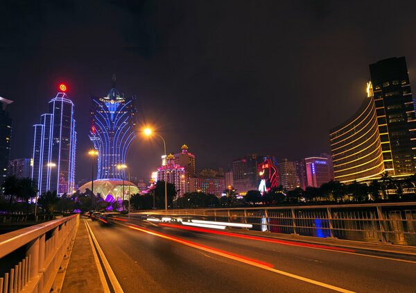 skyline at night in macau china