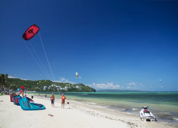 Jet ski i kite surf w bolabog beach boracay Filipiny — Zdjęcie stockowe