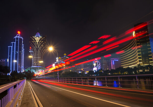 skyline at night in downtown macau china