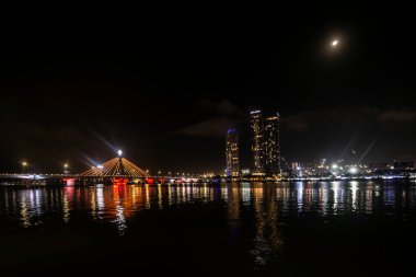 Central Da Nang riverside urban skyline view on Han river Vietnam at night