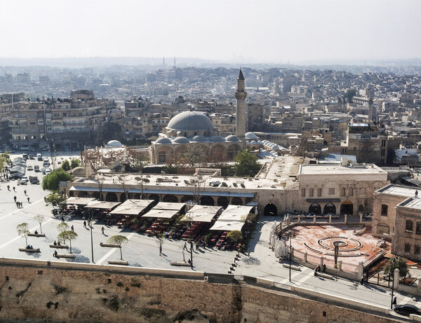 view of city and mosque in aleppo syria 