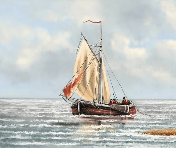 Havsmålningar Landskap Segelbåt Havet Konst — Stockfoto