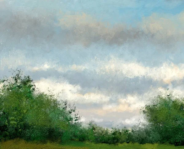 Olieverfschilderijen Landschap Mistige Ochtend Het Bos — Stockfoto