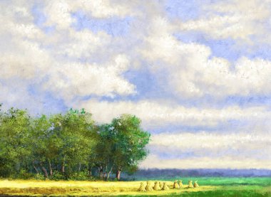 Картина, постер, плакат, фотообои "пейзаж с деревьями и небом, полем и голубым небом пейзаж зимний ретр москва", артикул 445540584