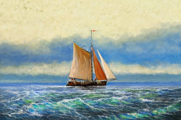 Oil Paintings Sea Landscape Fine Art Sailing Ship Sea Royalty Free Stock Photos