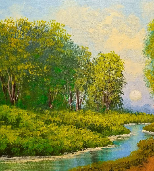 Artwork Oil Paintings Landscape Fine Art Landscape Lake Trees — Stock Photo, Image