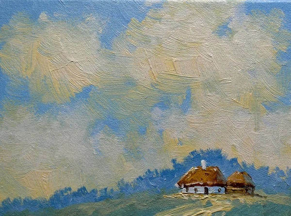 Oil Paintings Rural Landscape Old Village Fine Art — Stock Photo, Image