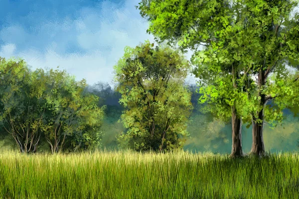 Digitale Ölgemälde Sommerlandschaft Pfad Wald — Stockfoto