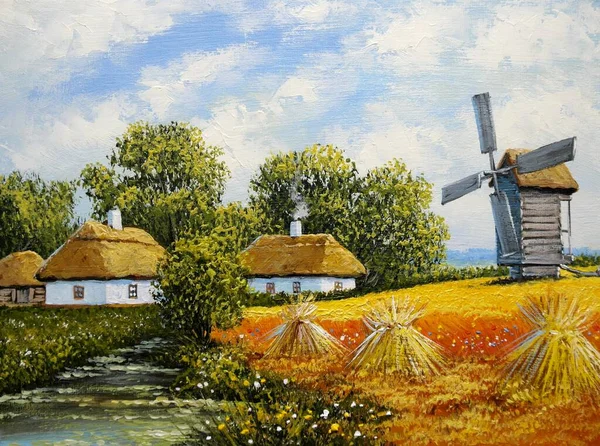 Peintures Huile Paysage Rural Vieux Village Paysage Avec Une Maison — Photo