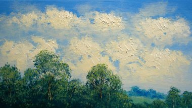 Yağlı boya resimler manzara, gökyüzü, bulutlu arka plan