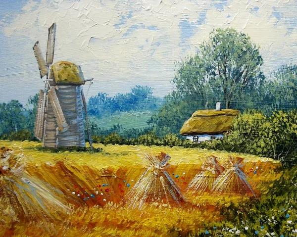 Olieverfschilderijen Landelijk Landschap Oud Dorp Landschap Het Dorp Beeldende Kunst — Stockfoto