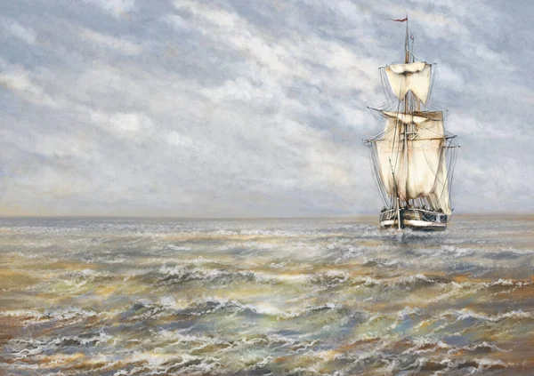 Старый Корабль Море Картины Маслом Морской Пейзаж Изобразительное Искусство Произведения — стоковое фото