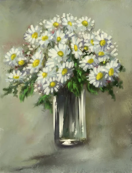 静物画 花瓶の花 花瓶の中のデイジーの花束 — ストック写真