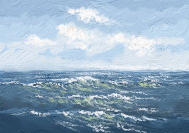 Yağlı boya tabloları deniz manzarası, doku, deniz dalgaları. Sanat eseri, güzel sanatlar.