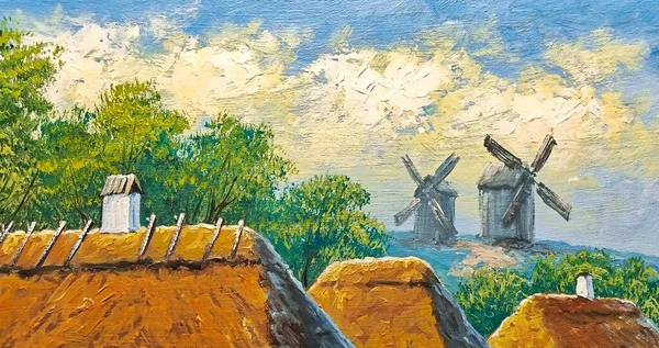 Olieverfschilderijen Landelijk Landschap Oud Dorp Landschap Het Dorp Beeldende Kunst — Stockfoto