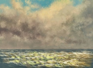 Yağlı boya resimleri, deniz manzarası, sisli bir sabah.