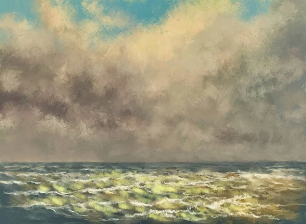 Yağlı boya resimleri, deniz manzarası, sisli bir sabah.