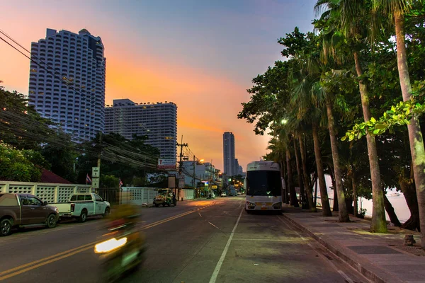 Pattaya Tajlandia Stycznia 2019 Zachód Słońca Opuszczonej Ulicy Jomtiensaineung Pattaya Obrazy Stockowe bez tantiem