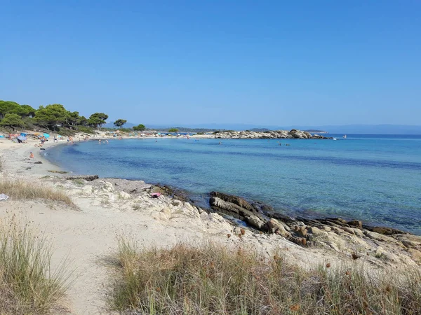Calcidica Greece Circa August 2019 View Vourvourou Karidi Beach — 图库照片