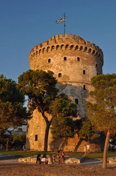 Thessaloniki Grecja Circa August 2019 Starożytna Biała Wieża — Zdjęcie stockowe