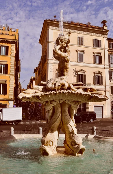 Retro look Triton Fountain in Rome — Stock Photo, Image