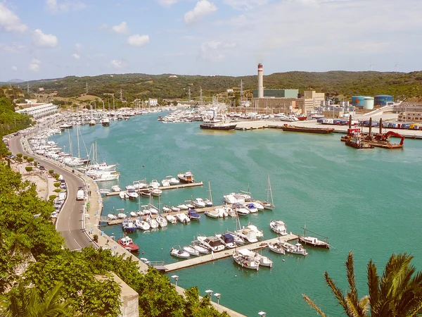 Aspecto retro Vista de Mahón Menorca — Foto de Stock