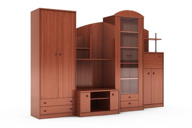 Oturma odası duvar ünitesi. 3D render