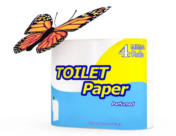 Mariposa sobre cuatro rollos de papel higiénico —  Fotos de Stock